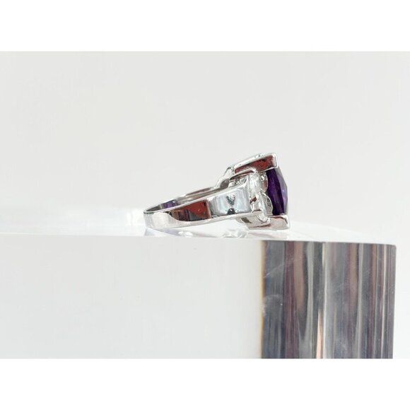 Purple Cubic Zirconia Sterling Silver Multi Gemstone Vintage Ring - sz 9 - Picture 4 of 10
